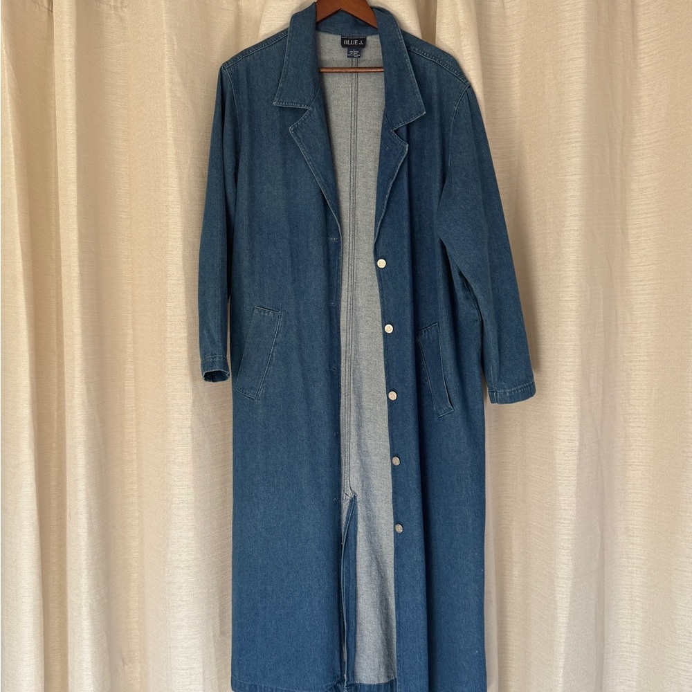 Blue Denim Tailored Trench Coat Full-Length